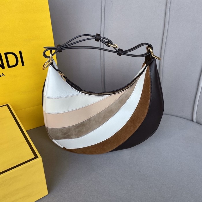 F**di F**digraphy small leather bag with beige and brown inlay