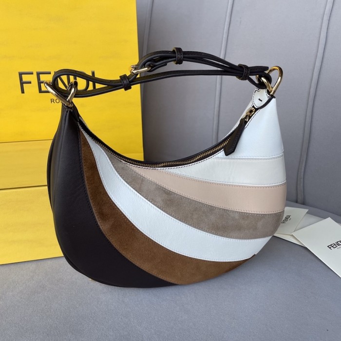 F**di F**digraphy small leather bag with beige and brown inlay