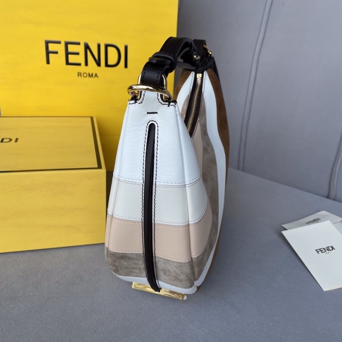 F**di F**digraphy small leather bag with beige and brown inlay