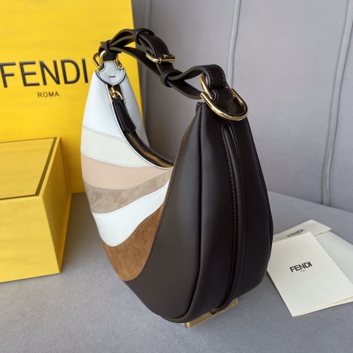 F**di F**digraphy small leather bag with beige and brown inlay