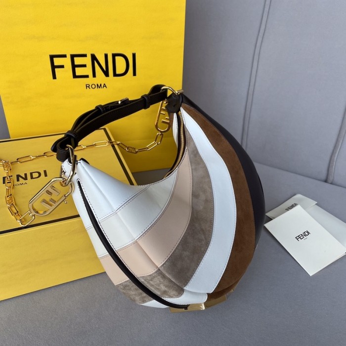 F**di F**digraphy small leather bag with beige and brown inlay
