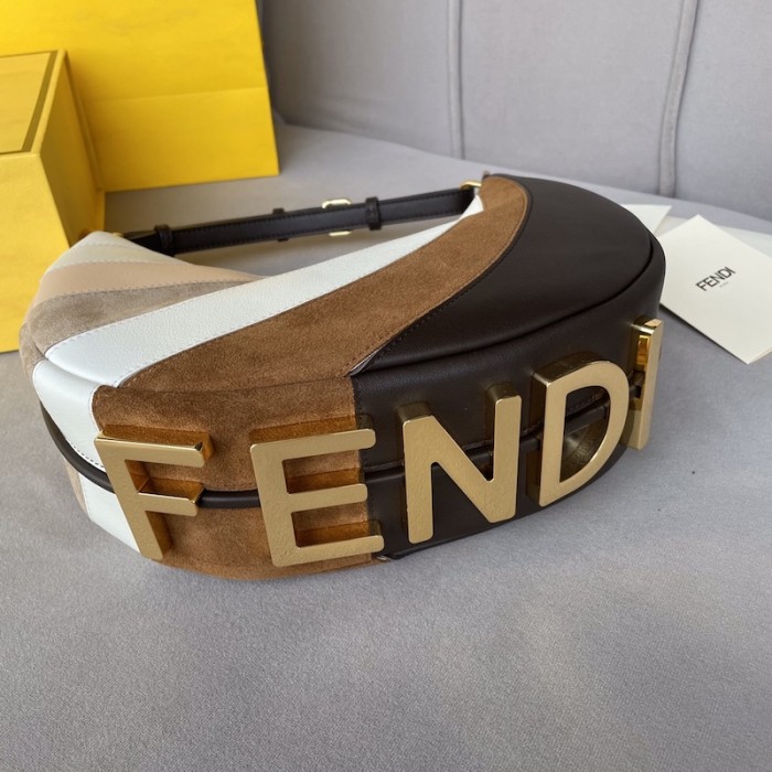 F**di F**digraphy small leather bag with beige and brown inlay