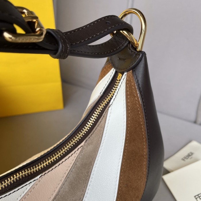 F**di F**digraphy small leather bag with beige and brown inlay