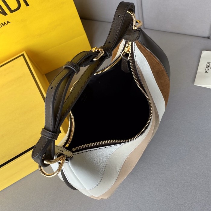 F**di F**digraphy small leather bag with beige and brown inlay