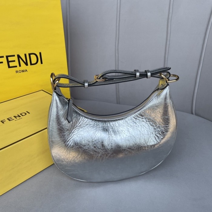 F**di F**digraphy small silver leather bag