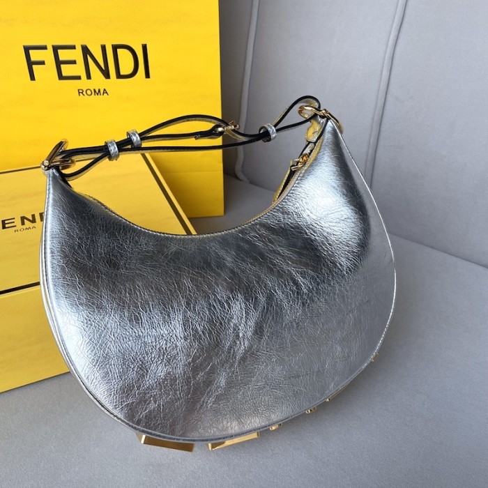 F**di F**digraphy small silver leather bag