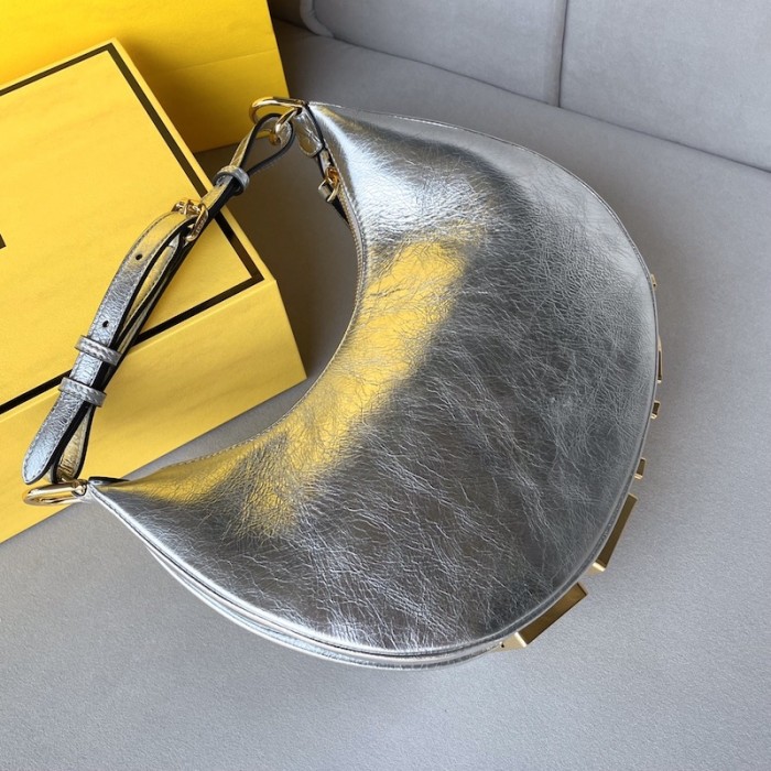 F**di F**digraphy small silver leather bag