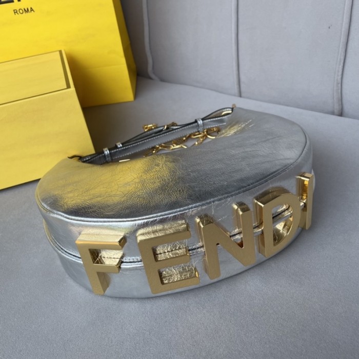 F**di F**digraphy small silver leather bag
