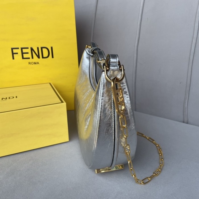 F**di F**digraphy small silver leather bag