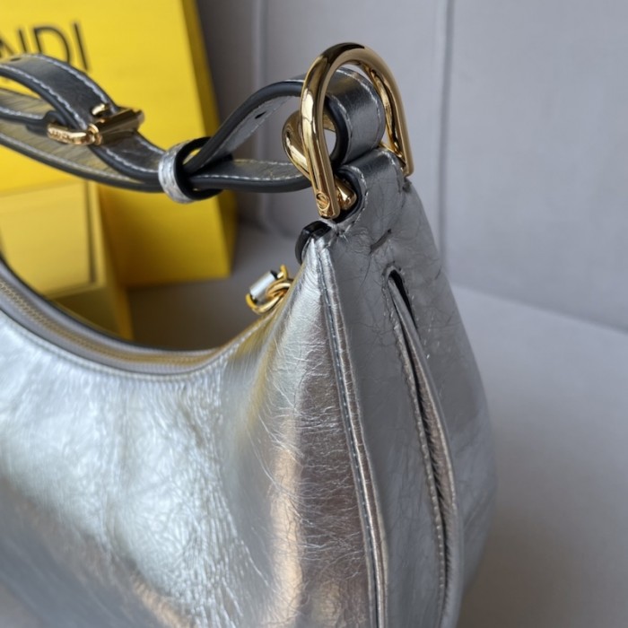 F**di F**digraphy small silver leather bag