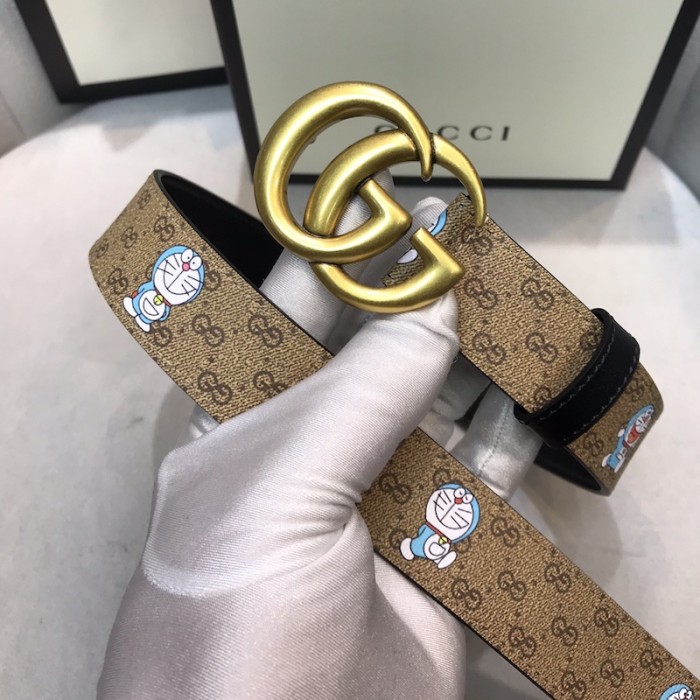 doraemon x G*u*i gg canvas leather belt brown