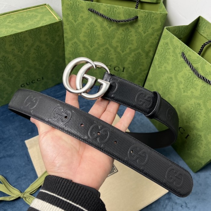 G*u*i gg marmont embossed leather belt black