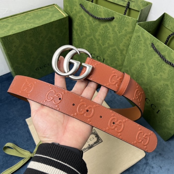 G*u*i gg marmont embossed leather belt brown
