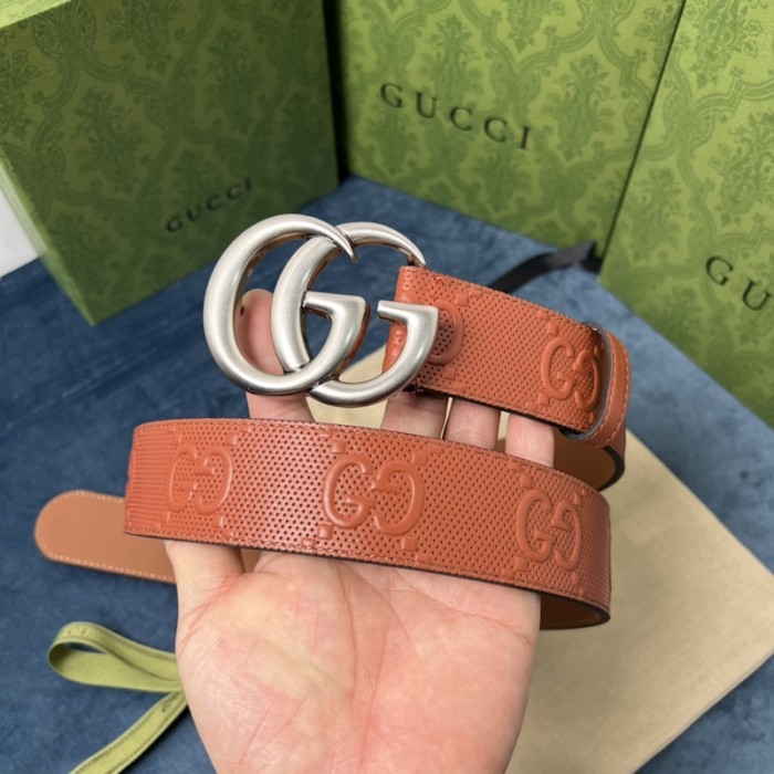 G*u*i gg marmont embossed leather belt brown