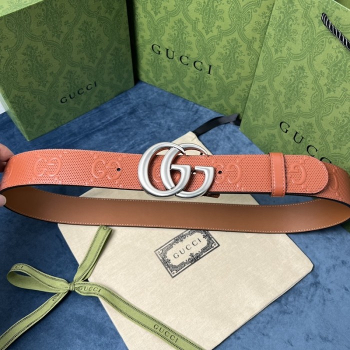 G*u*i gg marmont embossed leather belt brown