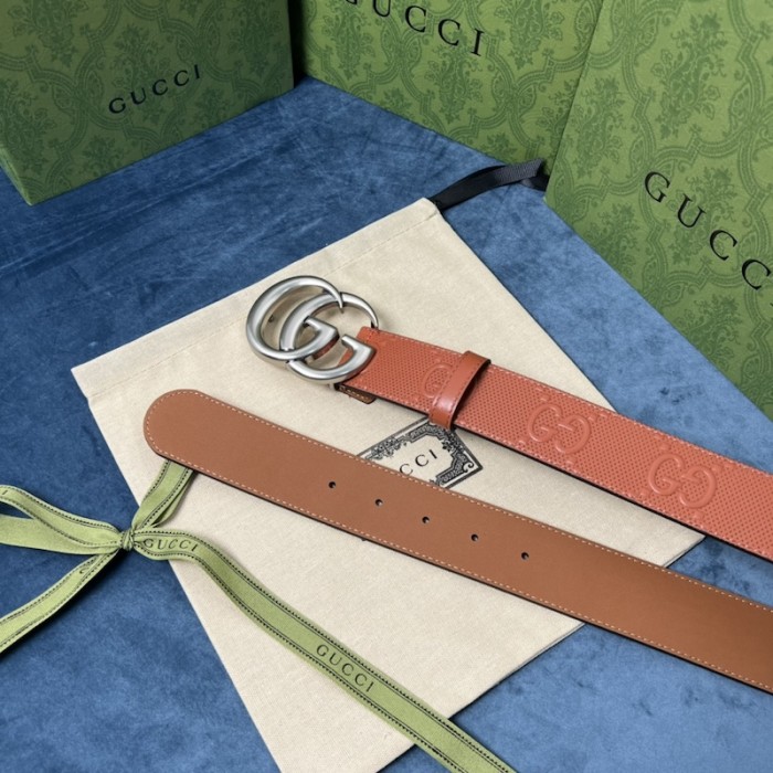 G*u*i gg marmont embossed leather belt brown