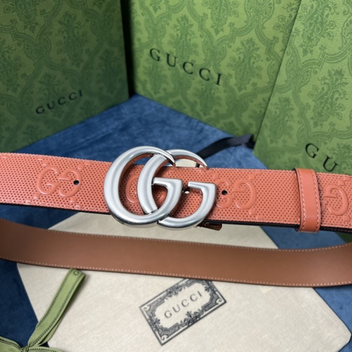 G*u*i gg marmont embossed leather belt brown