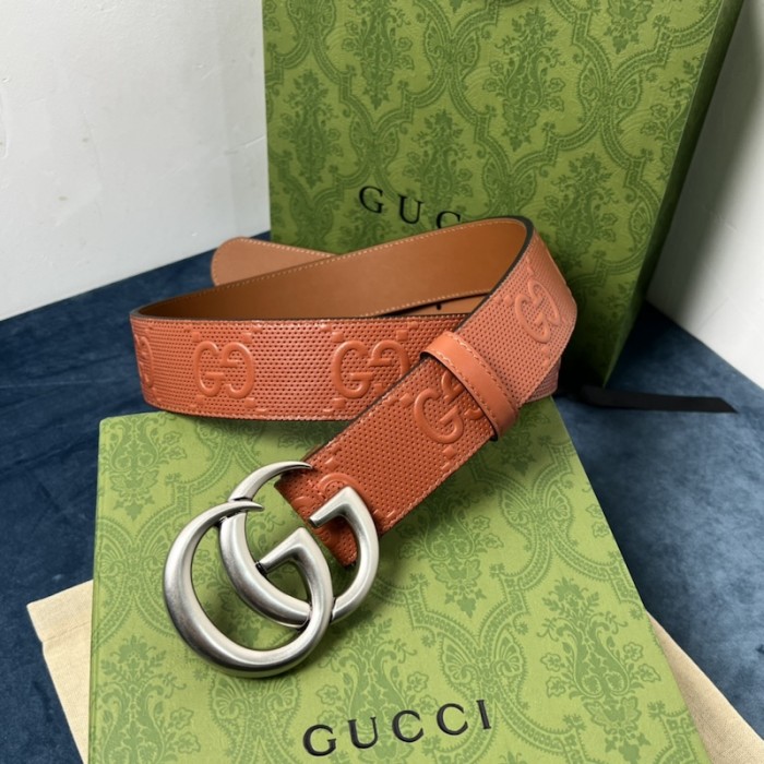 G*u*i gg marmont embossed leather belt brown