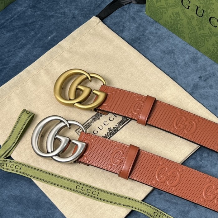 G*u*i gg marmont embossed leather belt brown