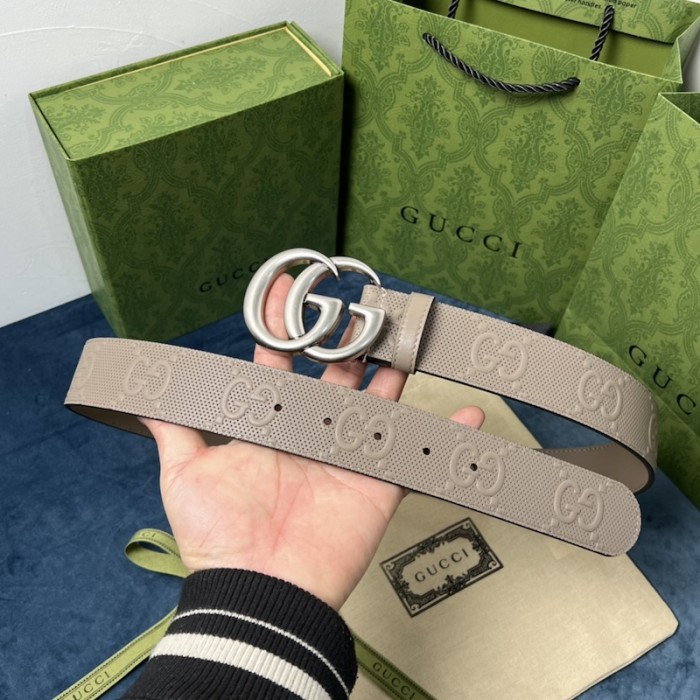 G*u*i gg marmont embossed leather belt grey
