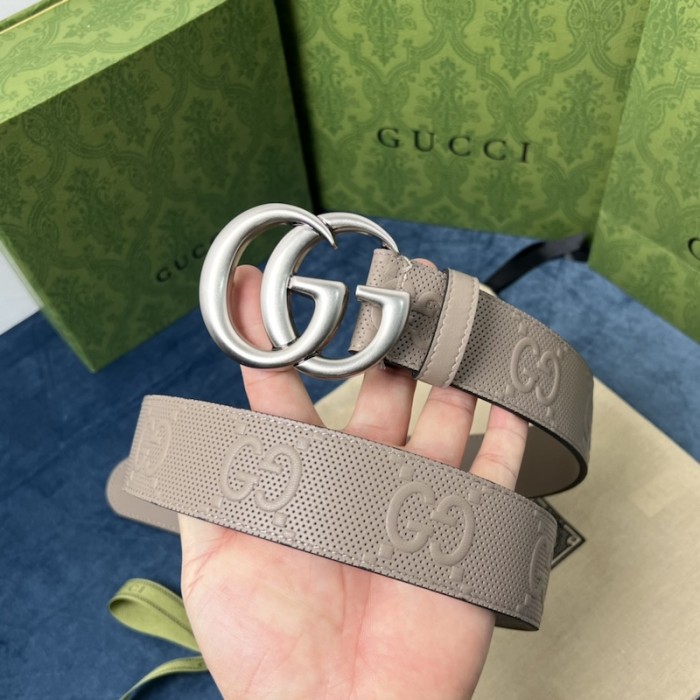 G*u*i gg marmont embossed leather belt grey