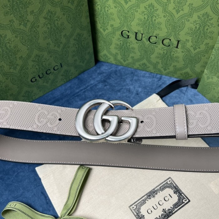G*u*i gg marmont embossed leather belt grey