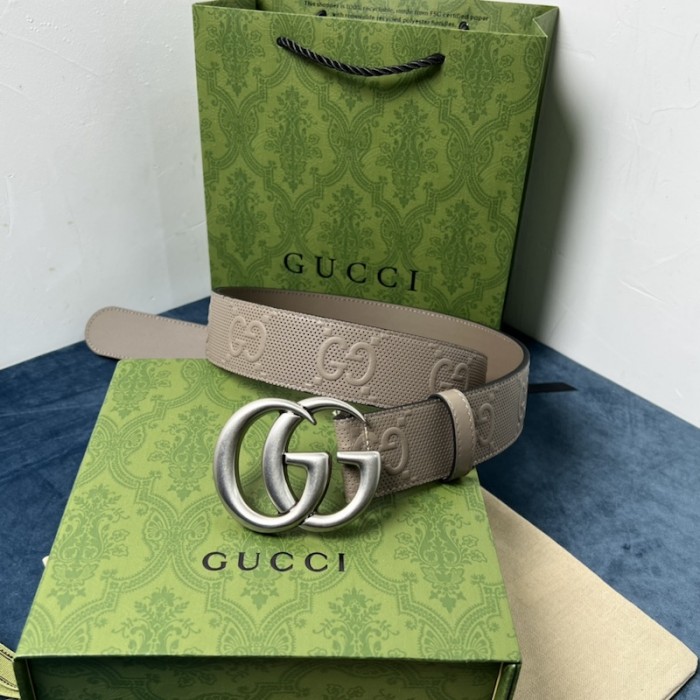 G*u*i gg marmont embossed leather belt grey