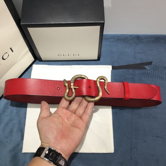 G*u*i leather belt with snake buckle red ‎458935