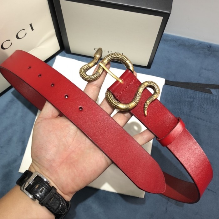 G*u*i leather belt with snake buckle red ‎458935