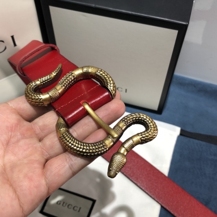 G*u*i leather belt with snake buckle red ‎458935