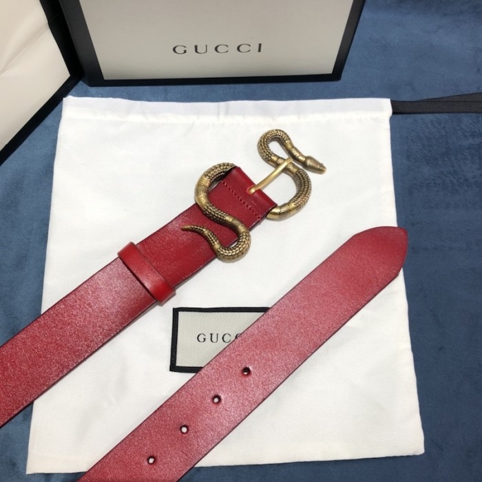 G*u*i leather belt with snake buckle red ‎458935