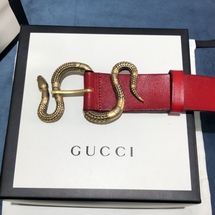 G*u*i leather belt with snake buckle red ‎458935