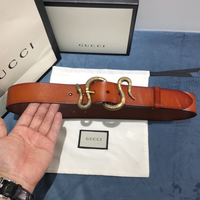 G*u*i leather belt with snake buckle tan ‎458935