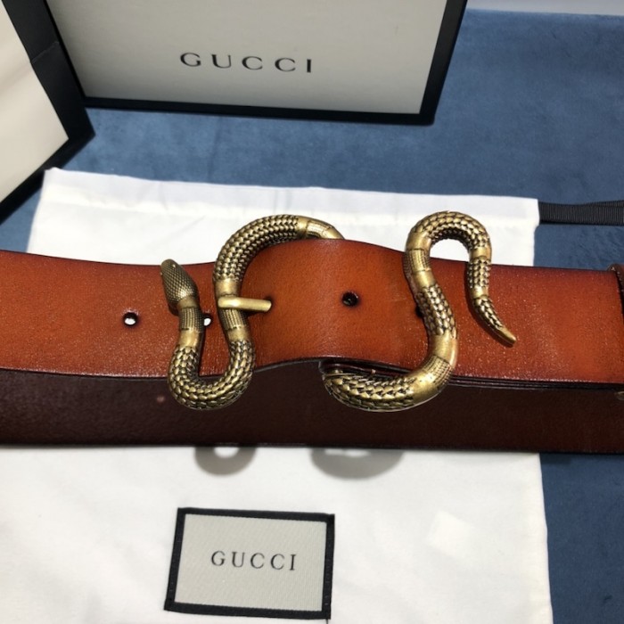 G*u*i leather belt with snake buckle tan ‎458935