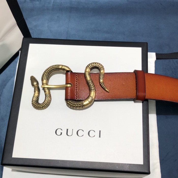 G*u*i leather belt with snake buckle tan ‎458935