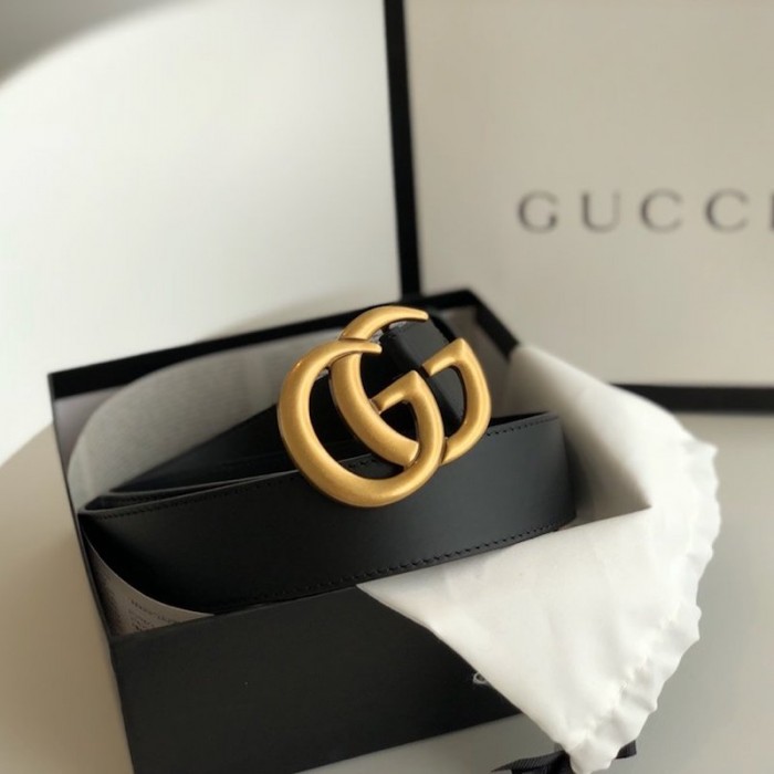G*u*i leather belt with double g buckle black