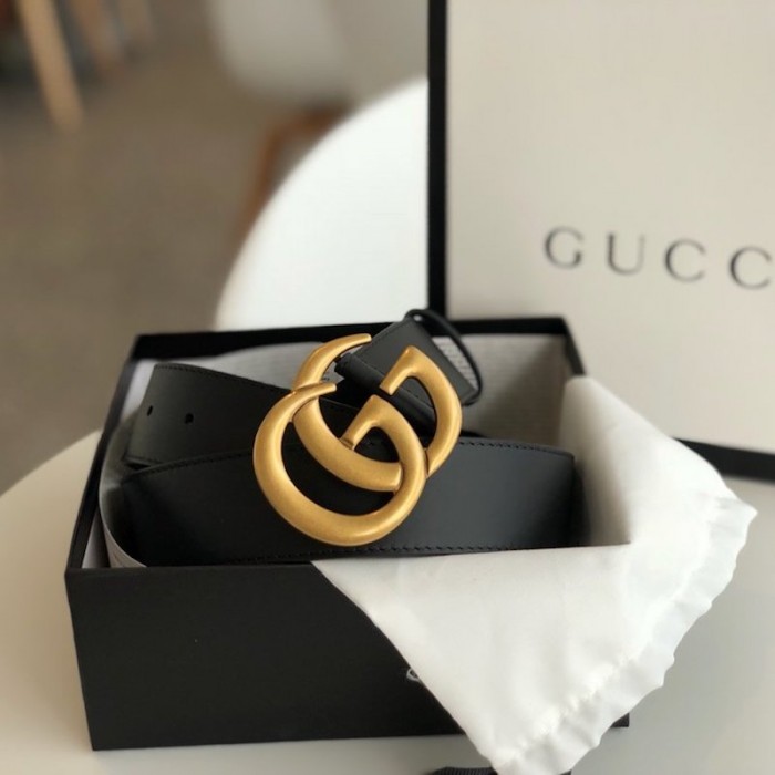 G*u*i leather belt with double g buckle black