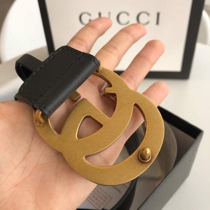 G*u*i leather belt with double g buckle black