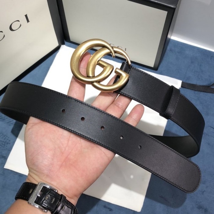 G*u*i leather belt with double g buckle 400593 black
