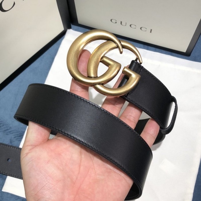 G*u*i leather belt with double g buckle 400593 black