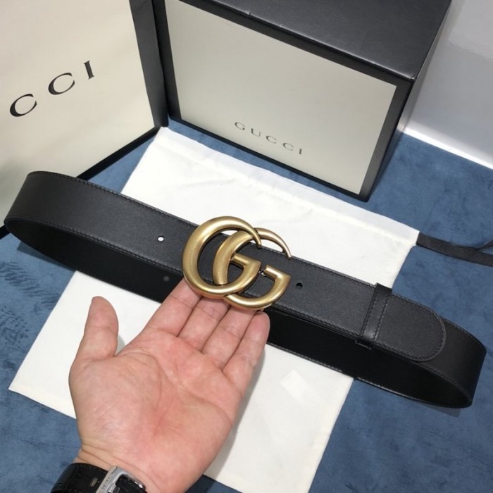 G*u*i leather belt with double g buckle 400593 black