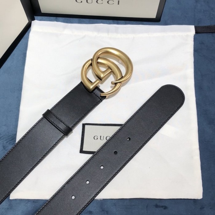 G*u*i leather belt with double g buckle 400593 black