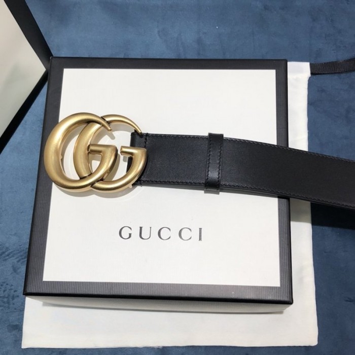 G*u*i leather belt with double g buckle 400593 black