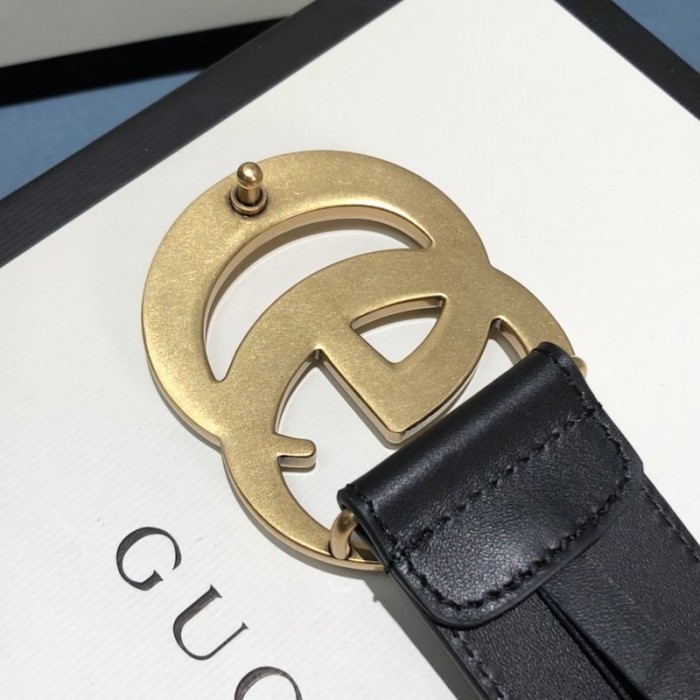 G*u*i leather belt with double g buckle 400593 black