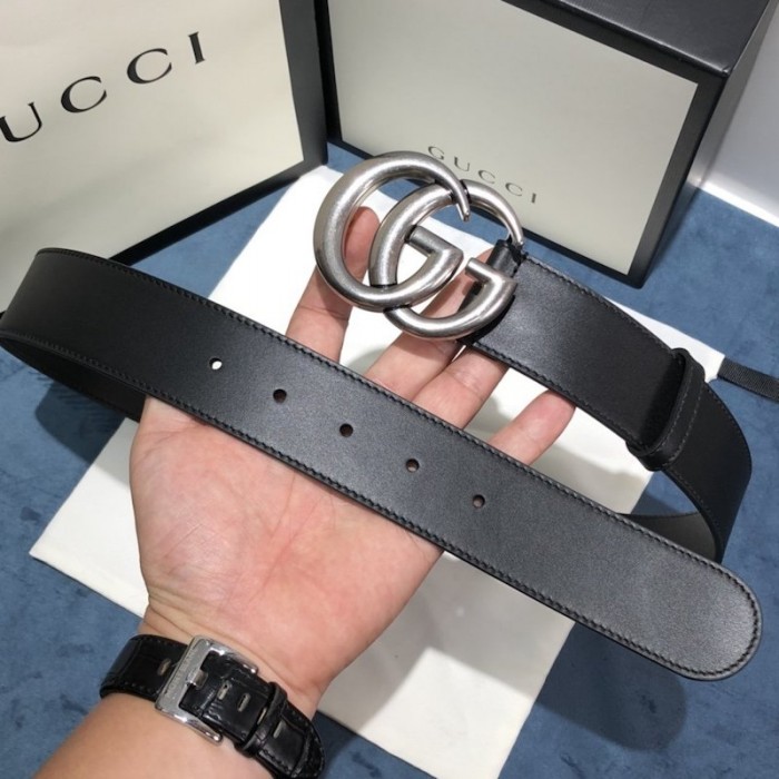 G*u*i leather belt with double g buckle 400593 black