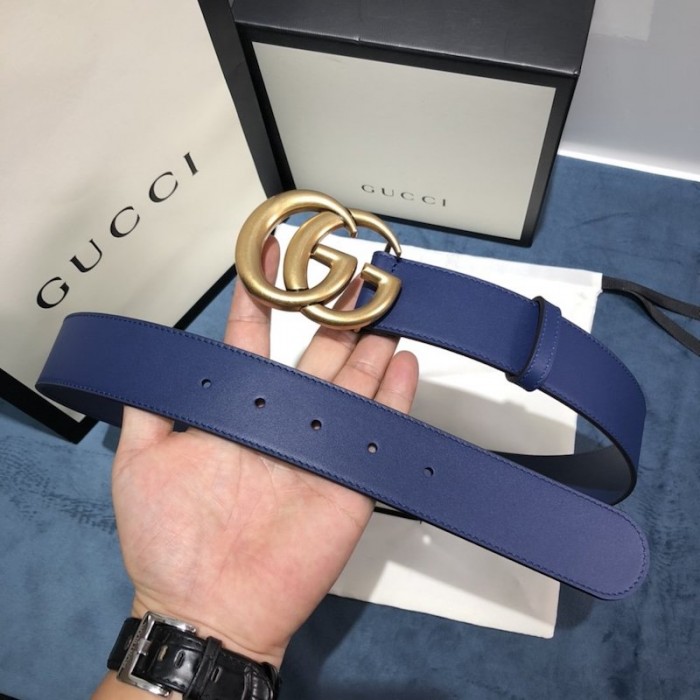 G*u*i leather belt with double g buckle 400593 blue