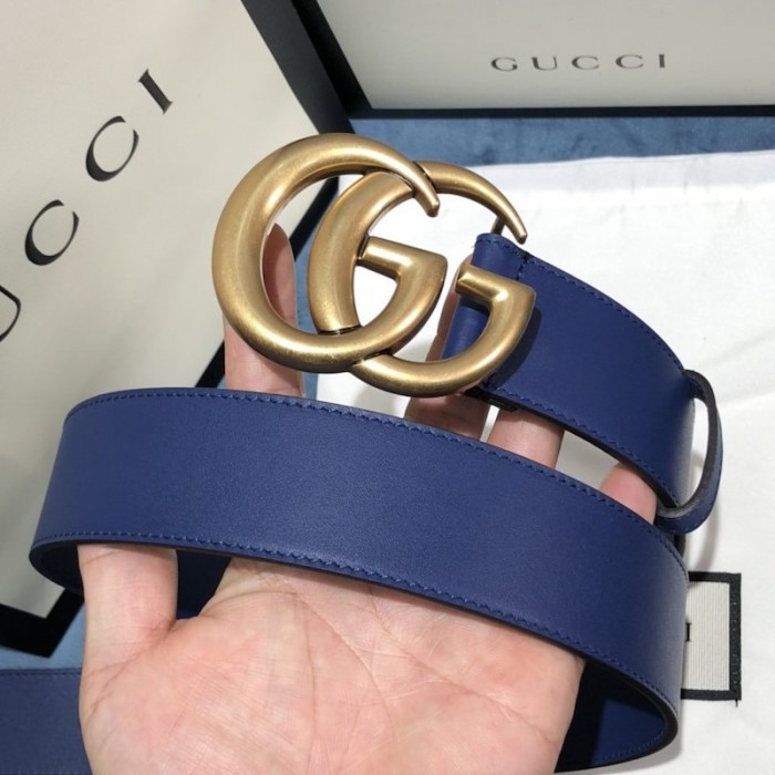G*u*i leather belt with double g buckle 400593 blue