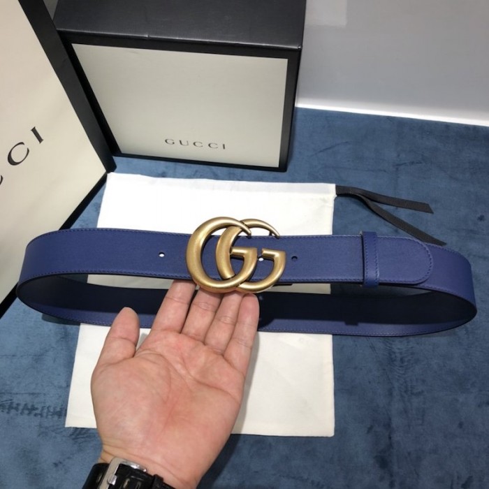 G*u*i leather belt with double g buckle 400593 blue