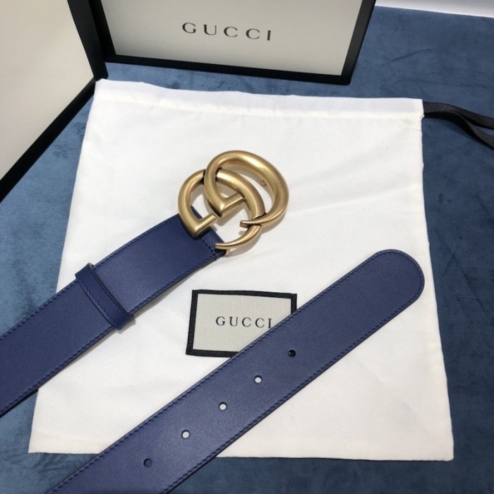 G*u*i leather belt with double g buckle 400593 blue