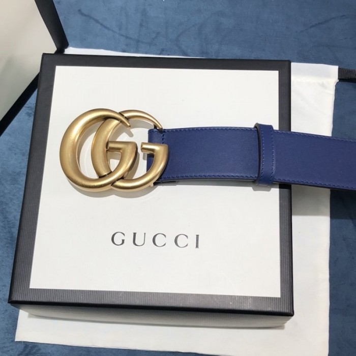 G*u*i leather belt with double g buckle 400593 blue